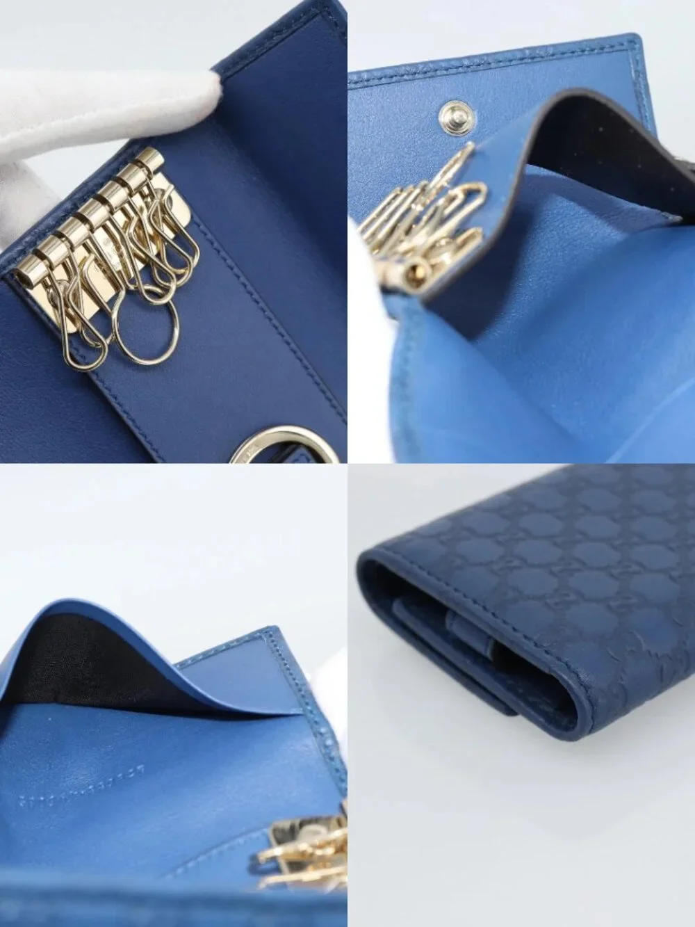 GUCCI Micro Guccissima GG Canvas Key Case Leather Blue Gold 278633 Auth 186350M